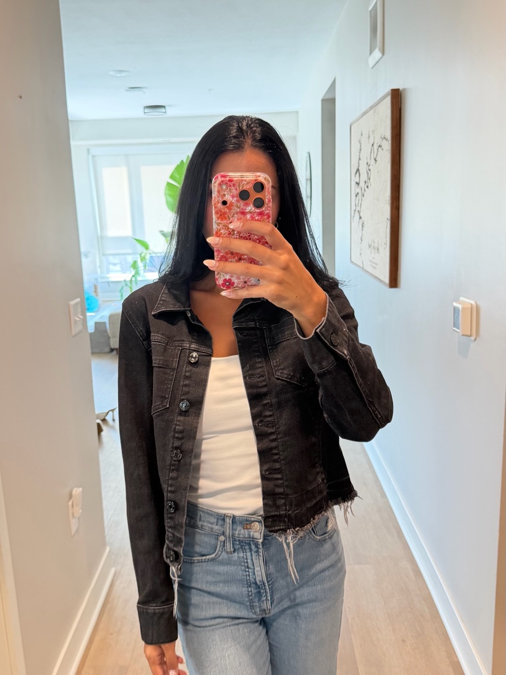 Banana Republic Black Distressed Cropped Jean Jacket